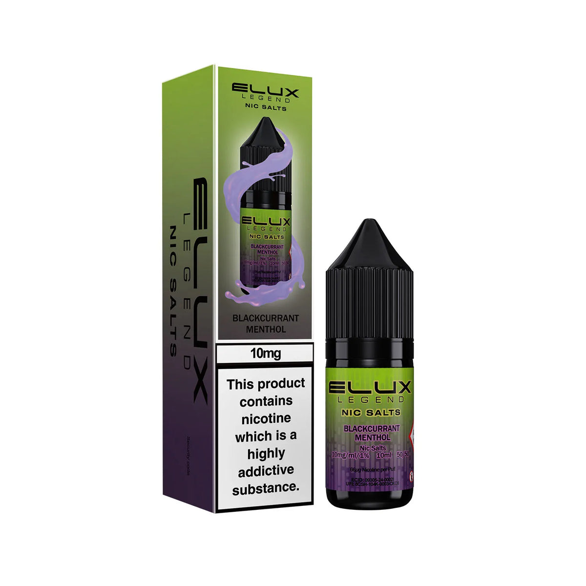 10mg Blackcurrant Menthol Flavour Elux Legend Nic Salts E-Liquid