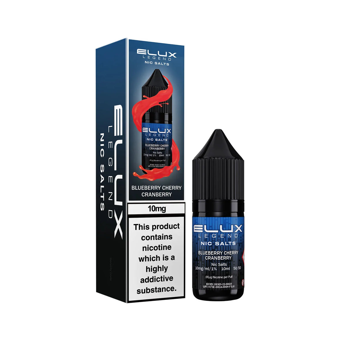 10mg Blueberry Cherry Cranberry Flavour Elux Legend Nic Salts E-Liquid