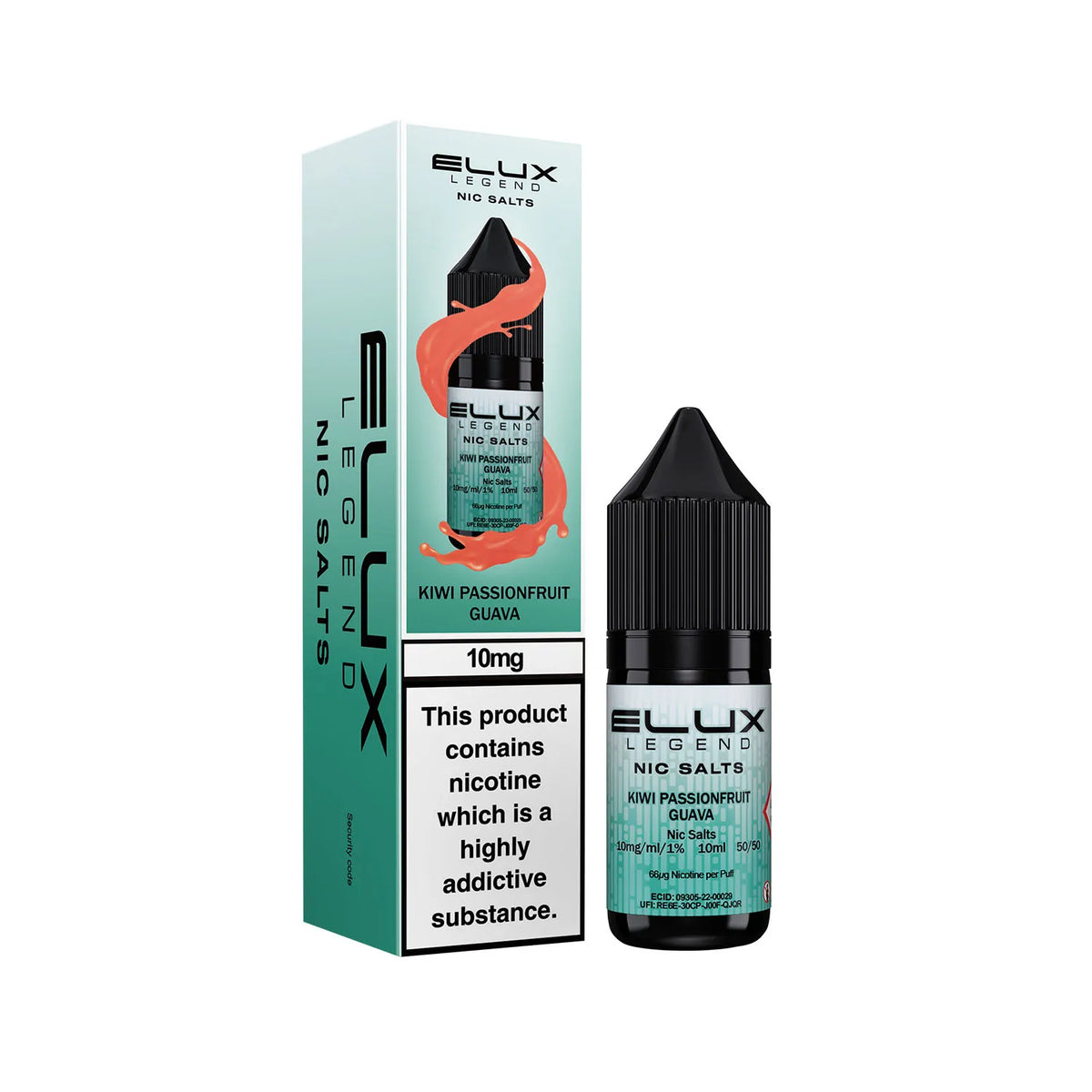10mg Kiwi Passion Fruit Guava Flavour Elux Legend Nic Salts E-Liquid