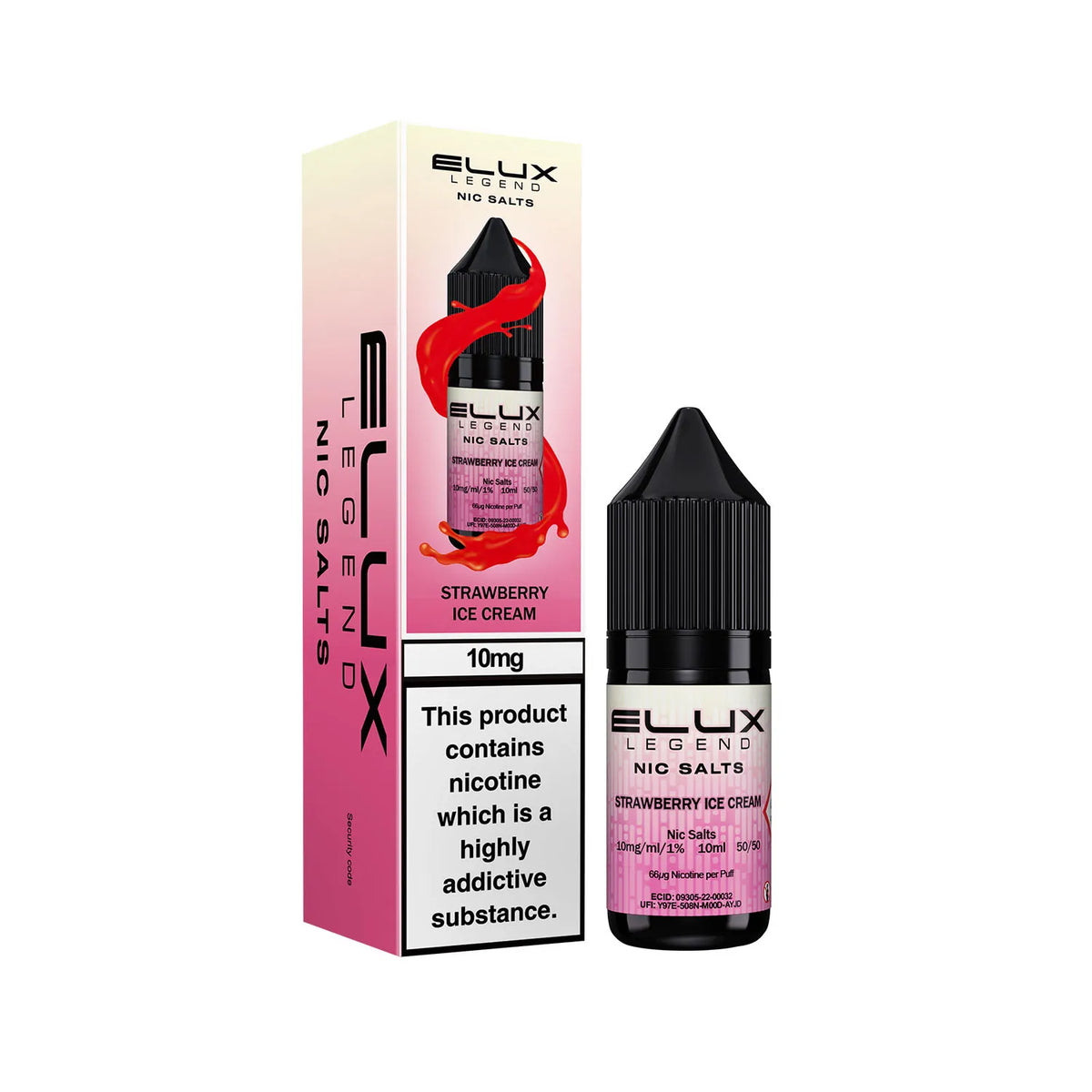 10mg Strawberry Ice Cream Flavour Elux Legend Nic Salts E-Liquid