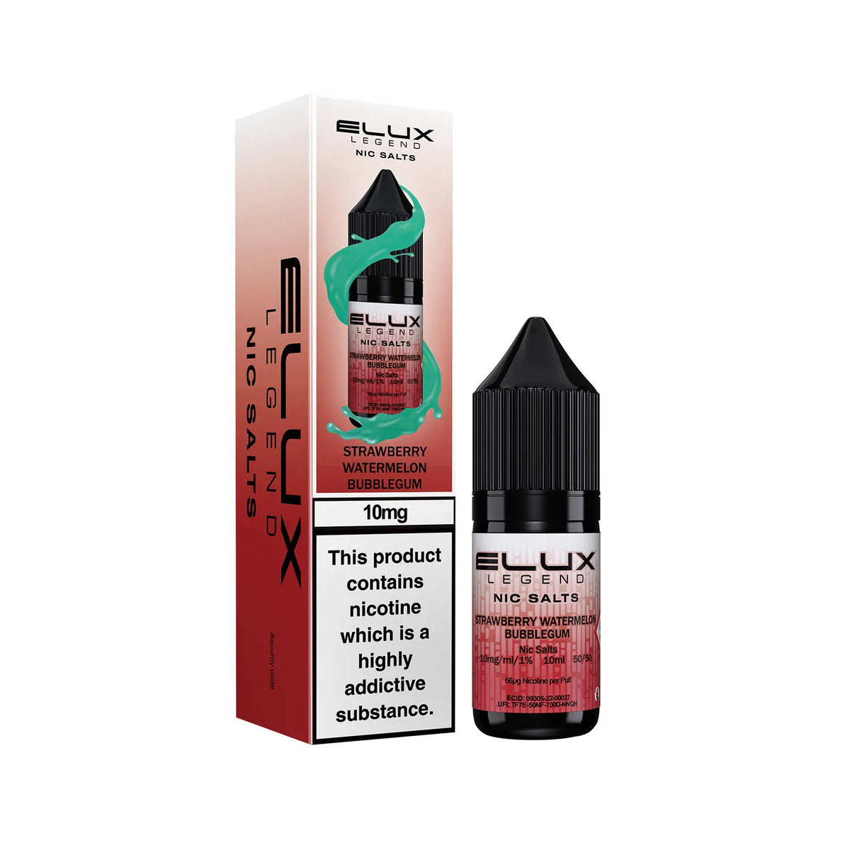 10mg Strawberry Watermelon Bubblegum Flavour Elux Legend Nic Salts E-Liquid