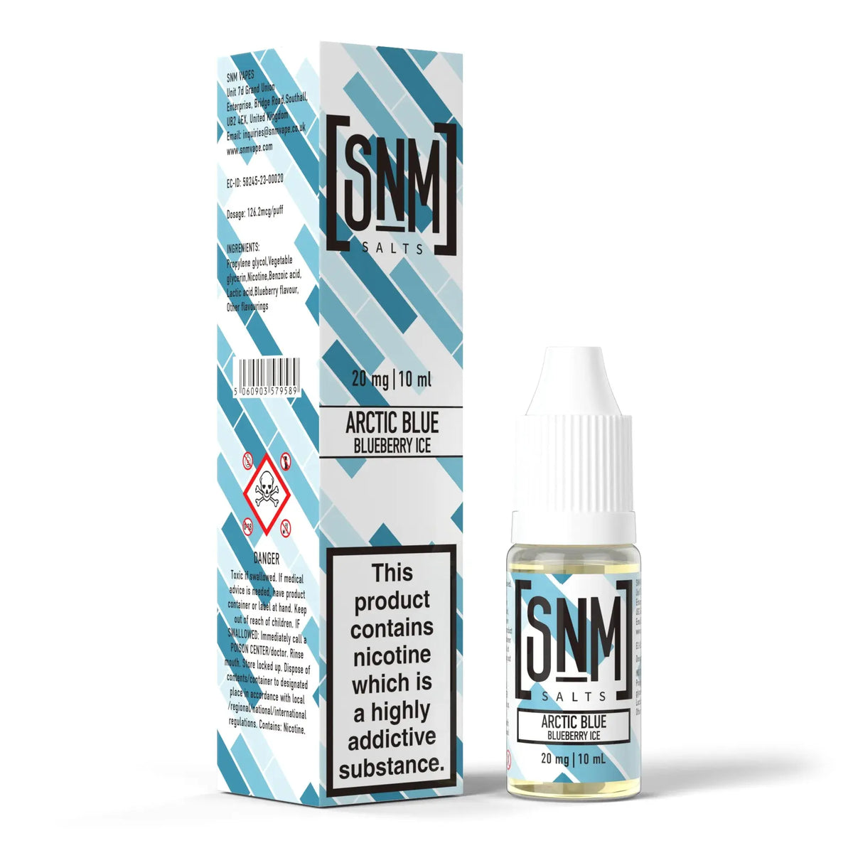 10mg and 20mg Arctic Blue Flavour SNM Vapes Nic Salts E-liquid