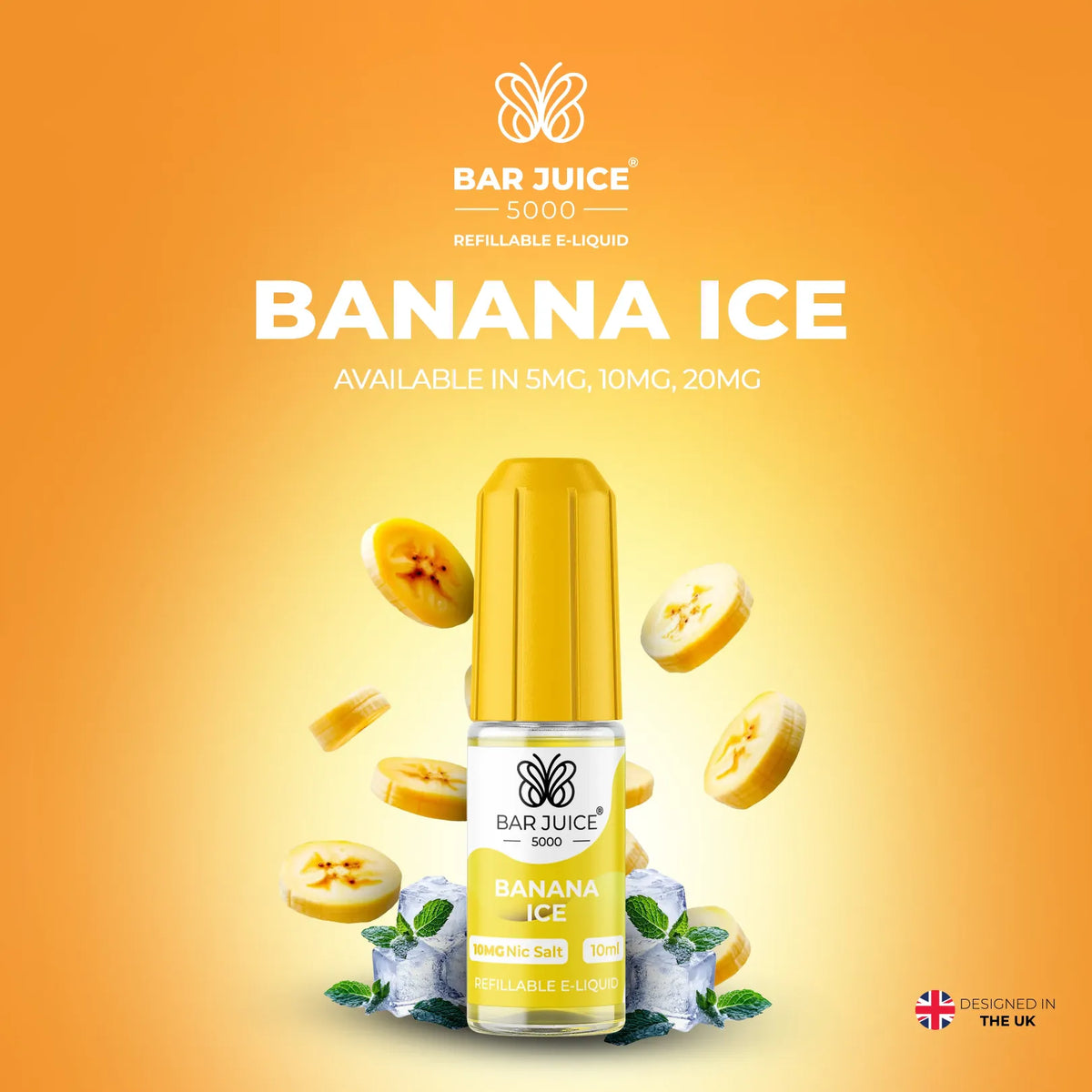 5mg, 10mg and 20mg Banana Ice Flavour Bar Juice 5000 Nic Salts E-liquid