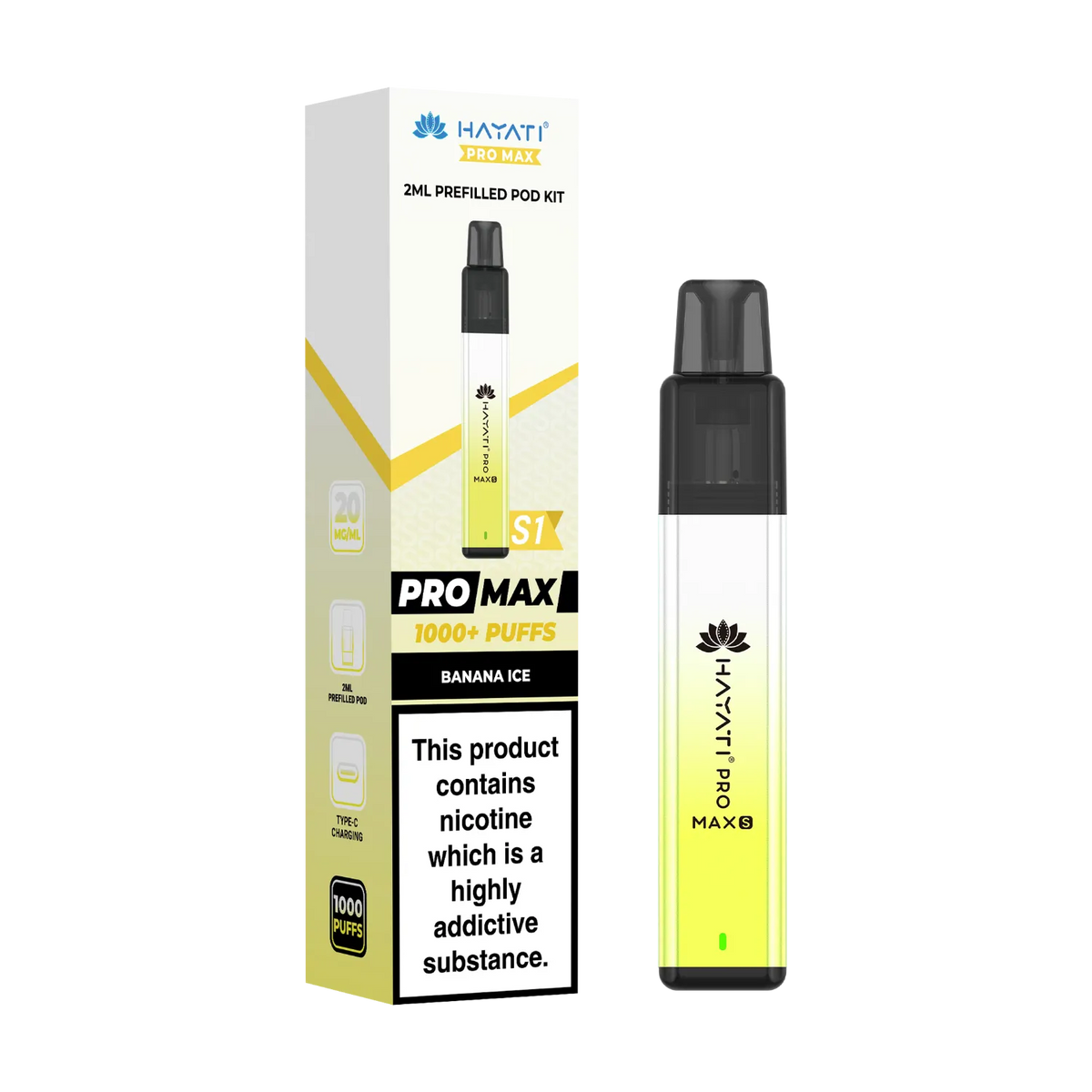 Banana ice flavour Hayati Pro Max S1 prefilled pod kit