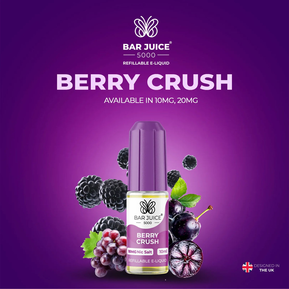 10mg and 20mg Berry Crush Flavour Bar Juice 5000 Nic Salts E-liquid