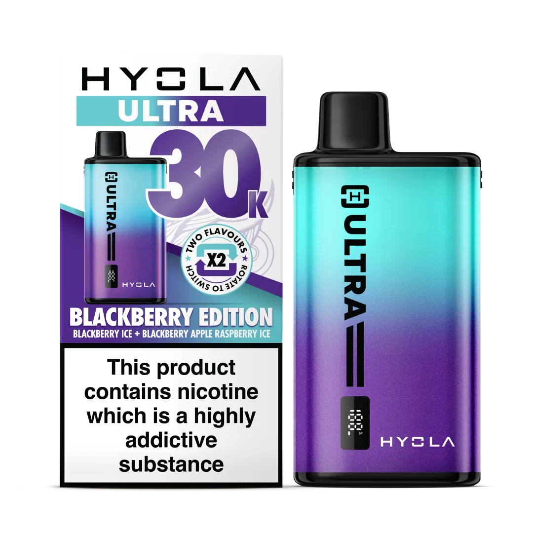 Blackberry Edition Flavour Hyola Ultra 30k Puff Prefilled Pod Kit. Two Flavour Vape Blackberry Ice and Blackberry Apple Raspberry Ice