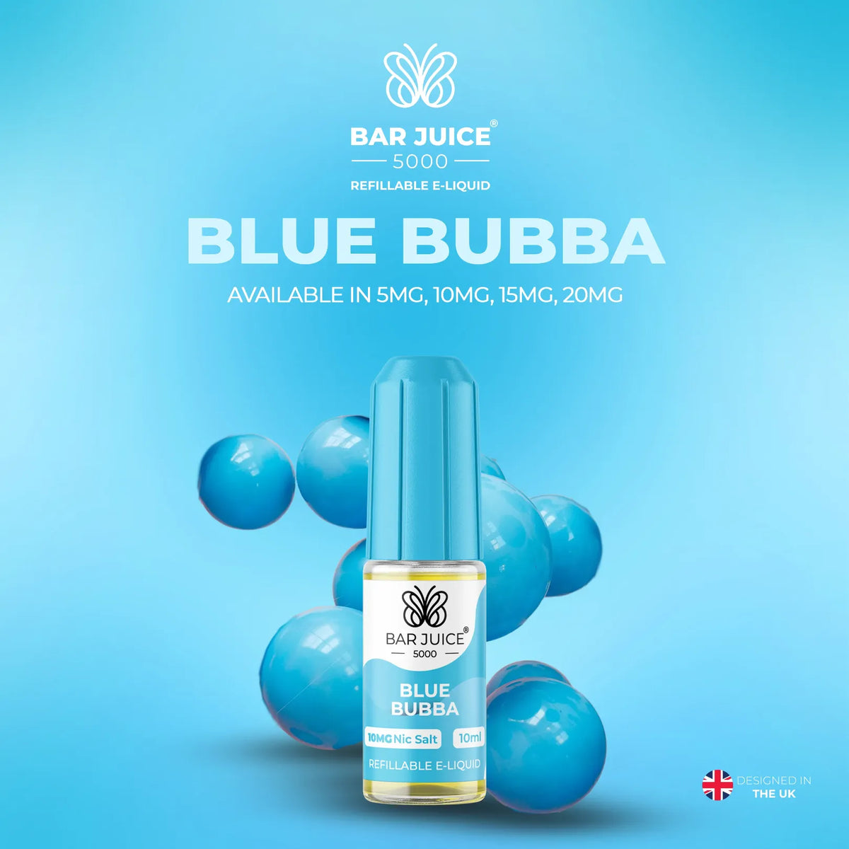 5mg, 10mg, 15mg and 20mg Blue Bubba Flavour Bar Juice 5000 Nic Salts E-liquid