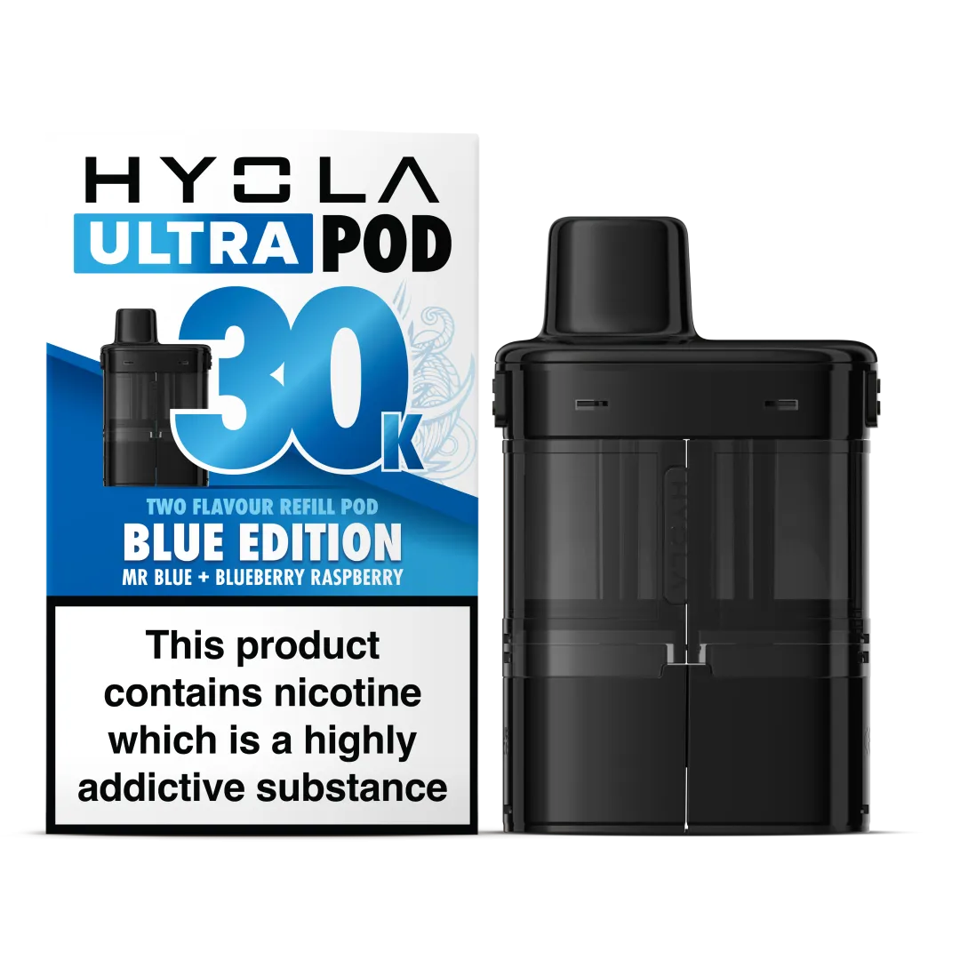 Blue Edition Flavour Hyola 30k Pre-filled replacement pods and Hyola 30000 Refill Pods