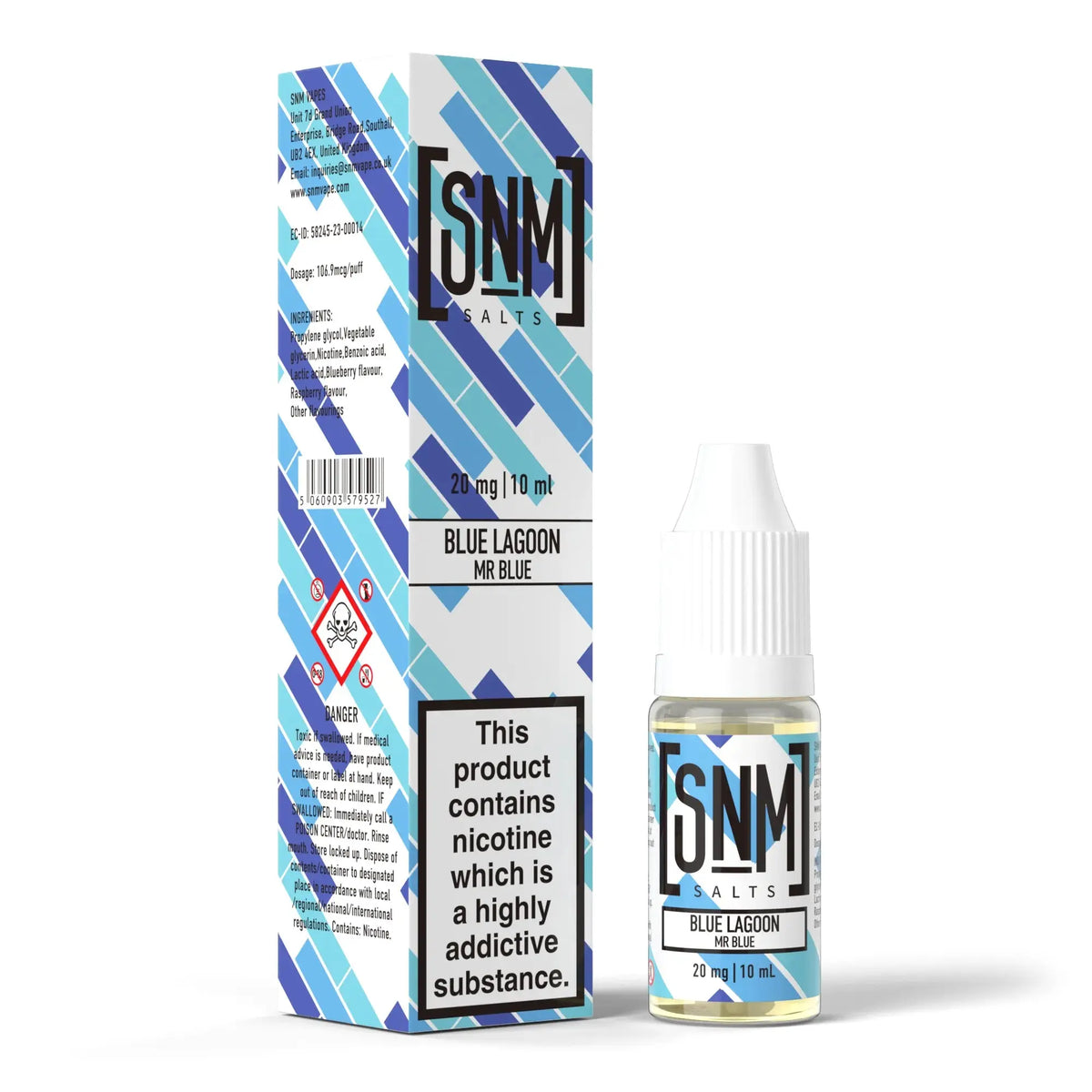 10mg and 20mg Blue Lagoon Flavour SNM Vapes Nic Salts E-liquid
