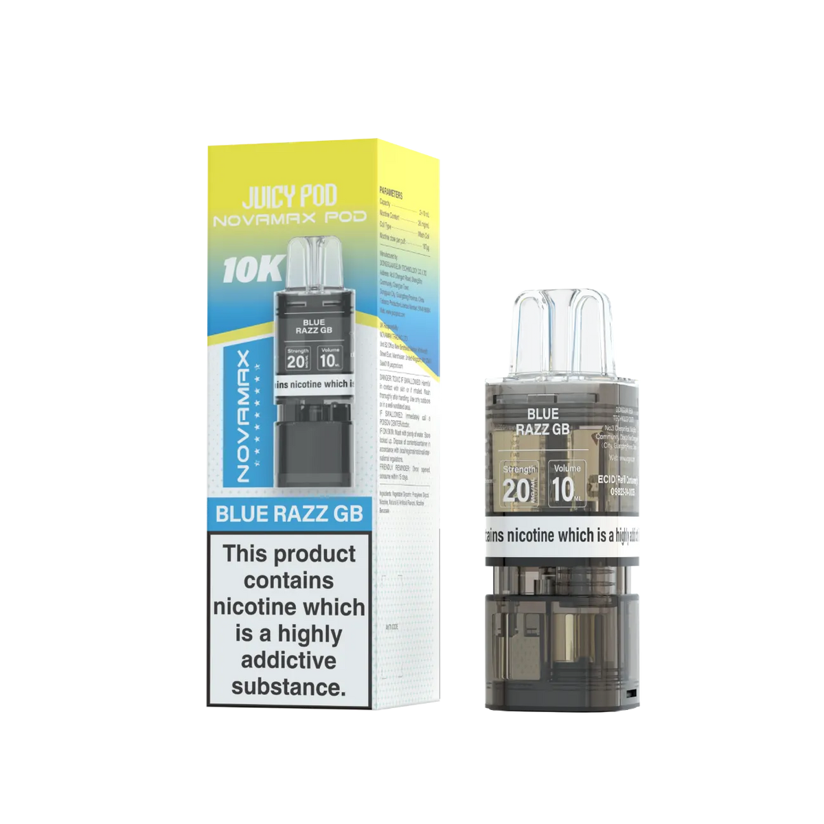 Juicy Pod Novamax Pod 10K pre-filled pod in Blue Razz GB flavour