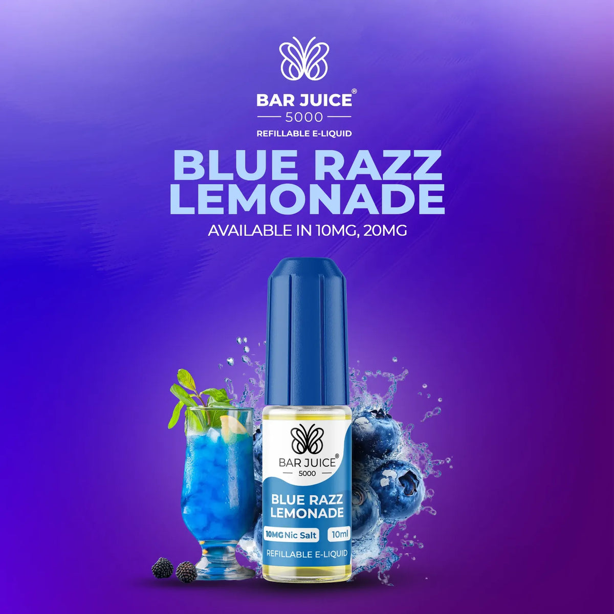 10mg and 20mg Blue Razz Lemonade Flavour Bar Juice 5000 Nic Salts E-liquid