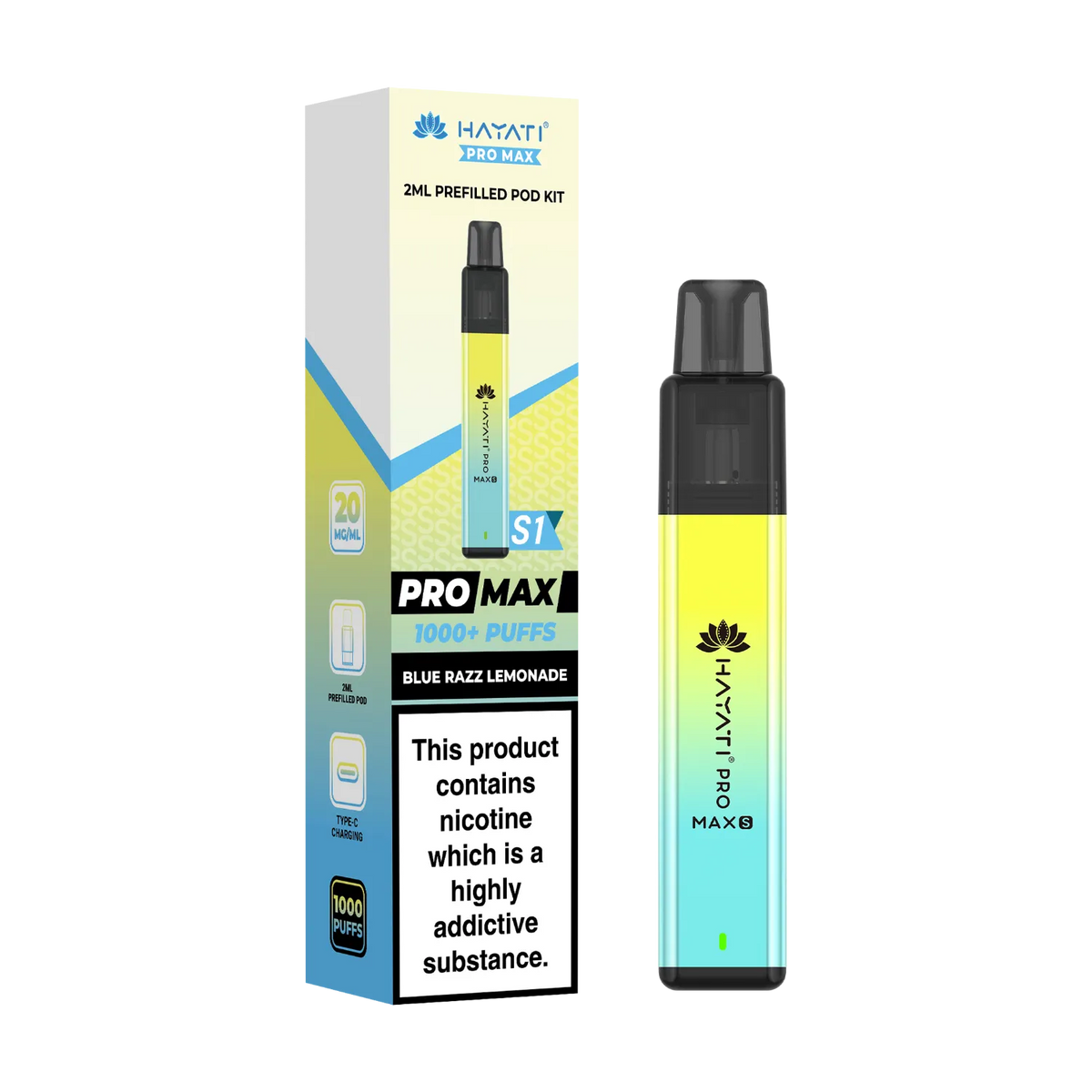 Hayati Pro Max S1 prefilled pod kit in Blue Razz Lemonade