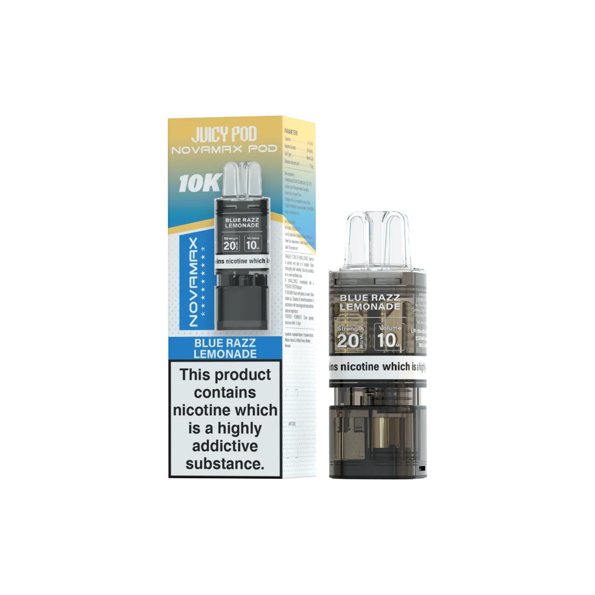 Juicy Pod Novamax Pod 10K pre-filled pod in Blue Razz Lemonade flavour