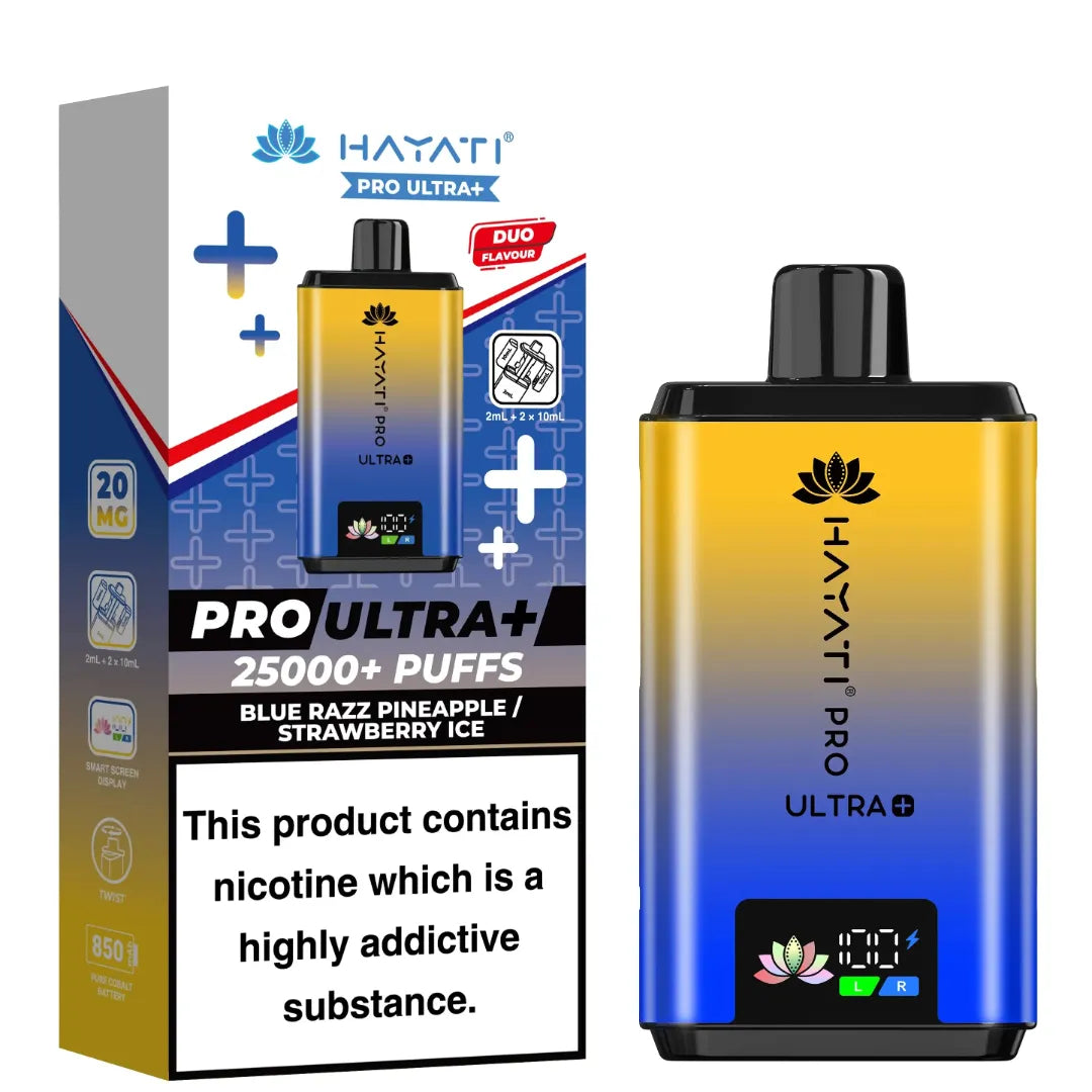 Blue Razz Pineapple and Strawberry Ice Flavour Hayati Pro Ultra Plus 25k Puff Prefilled Pod Kit