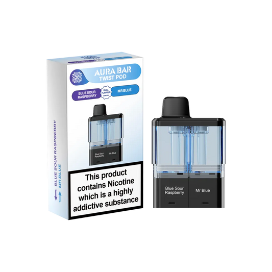 Aura Bar 40K Refill Replacement Pod by Crystal Prime Blue Sour Raspberry and Mr Blue dual flavour