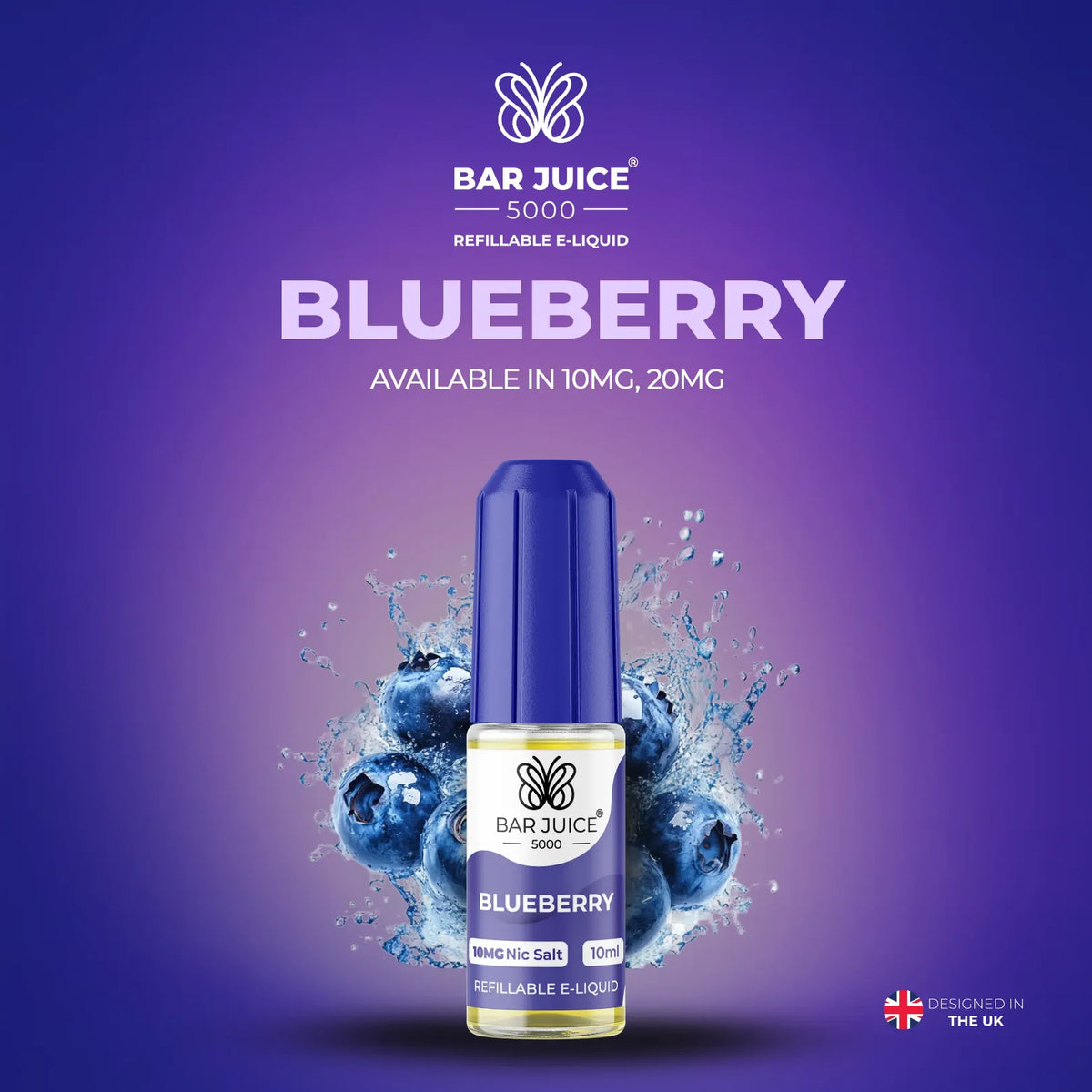 10mg and 20mg Blueberry Flavour Bar Juice 5000 Nic Salts E-liquid