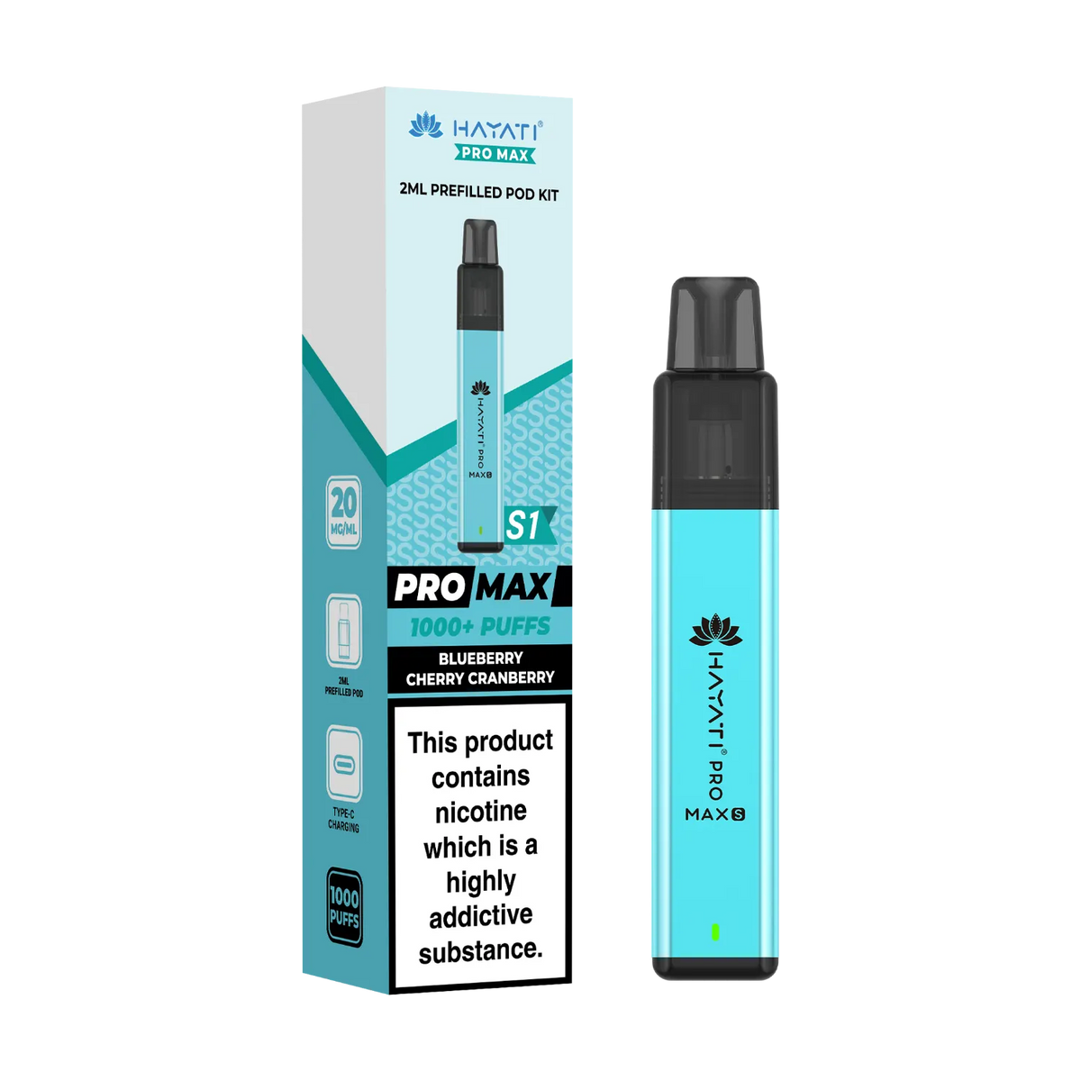 Blueberry Cherry Cranberry flavour Hayati Pro Max S1 prefilled pod kit