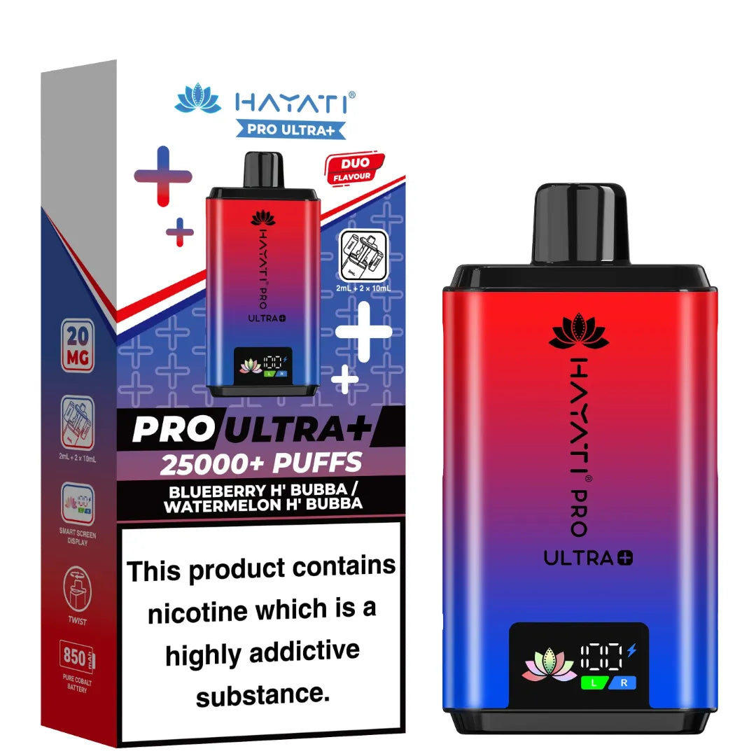Blueberry Hubba Bubba and Watermelon Hubba Bubba Flavour Hayati Pro Ultra Plus 25k Puff Prefilled Pod Kit