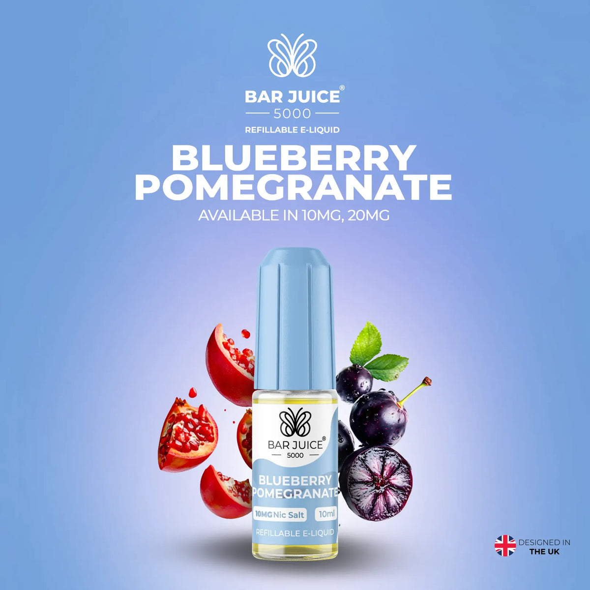10mg and 20mg Blueberry Pomegranate Flavour Bar Juice 5000 Nic Salts E-liquid