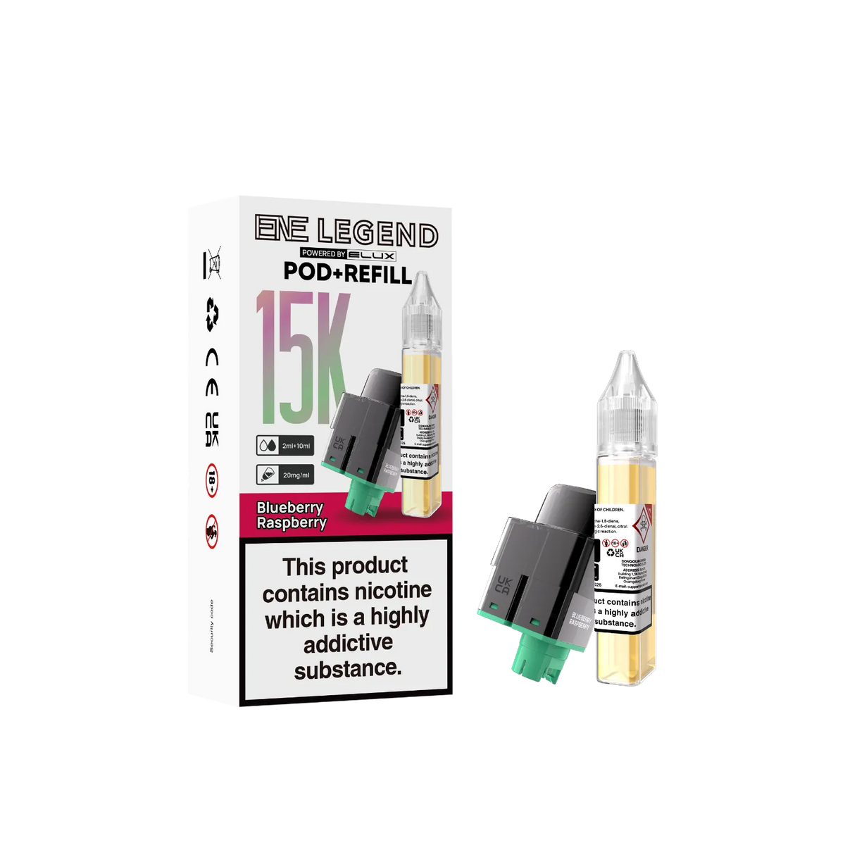Blueberry Raspberry flavour ENE Legend 15K refill pods