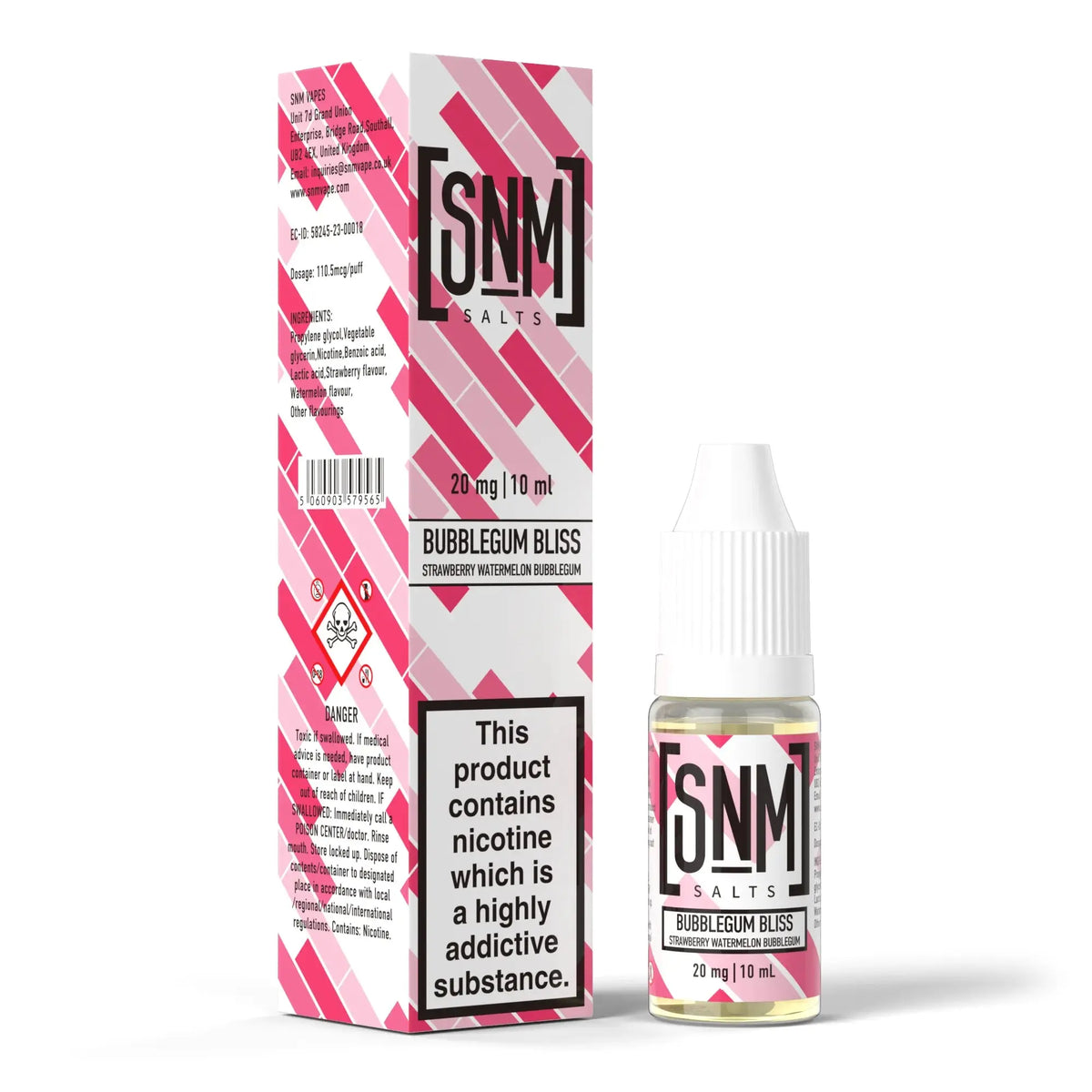 10mg and 20mg Bubblegum Bliss Flavour SNM Vapes Nic Salts E-liquid