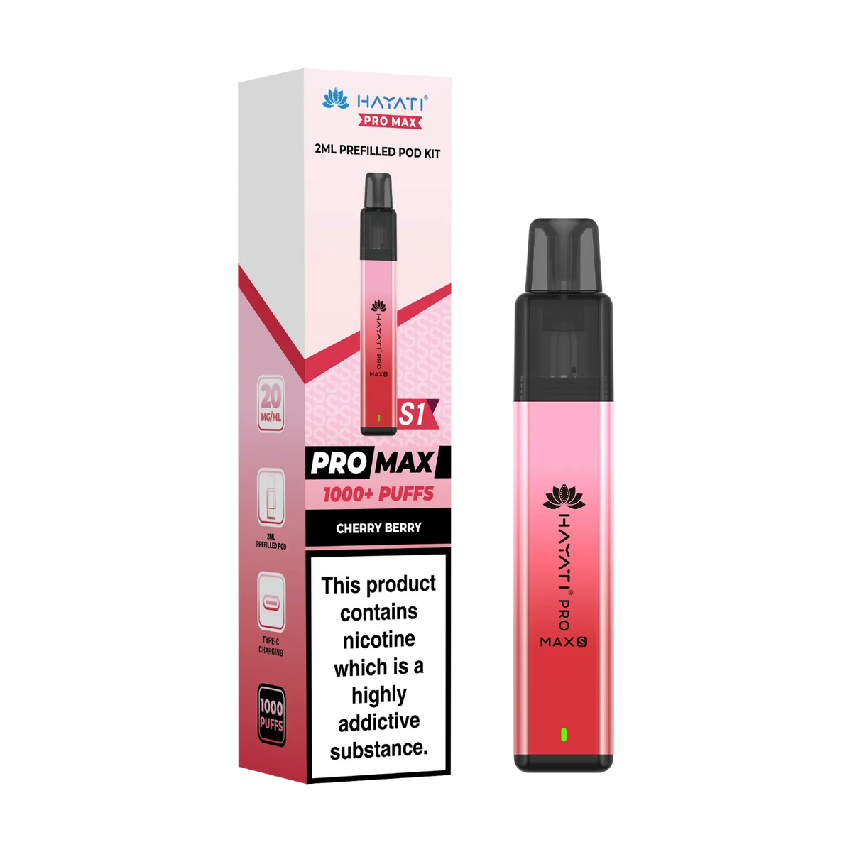 Hayati Pro Max S1 prefilled pod kit in Cherry Berry