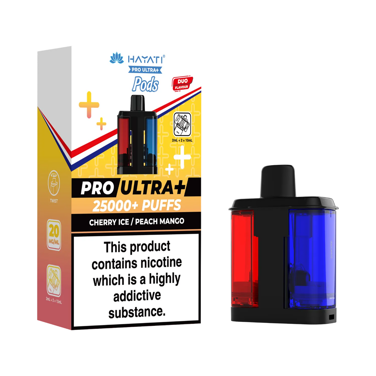 Cherry Ice and Peach Mango dual flavour Hayati Pro Ultra Plus 25k Pre-filled Replacement Pods