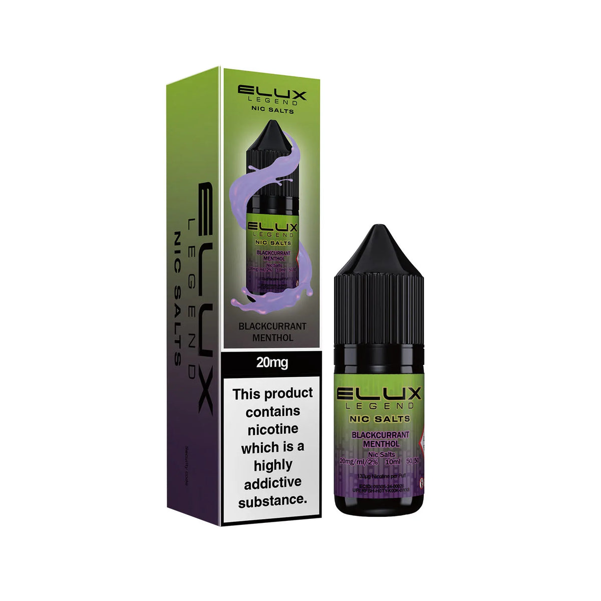 20mg Blackcurrant Menthol Flavour Elux Legend Nic Salts E-Liquid