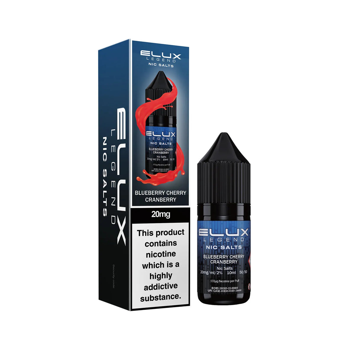 20mg Blueberry Cherry Cranberry Flavour Elux Legend Nic Salts E-Liquid