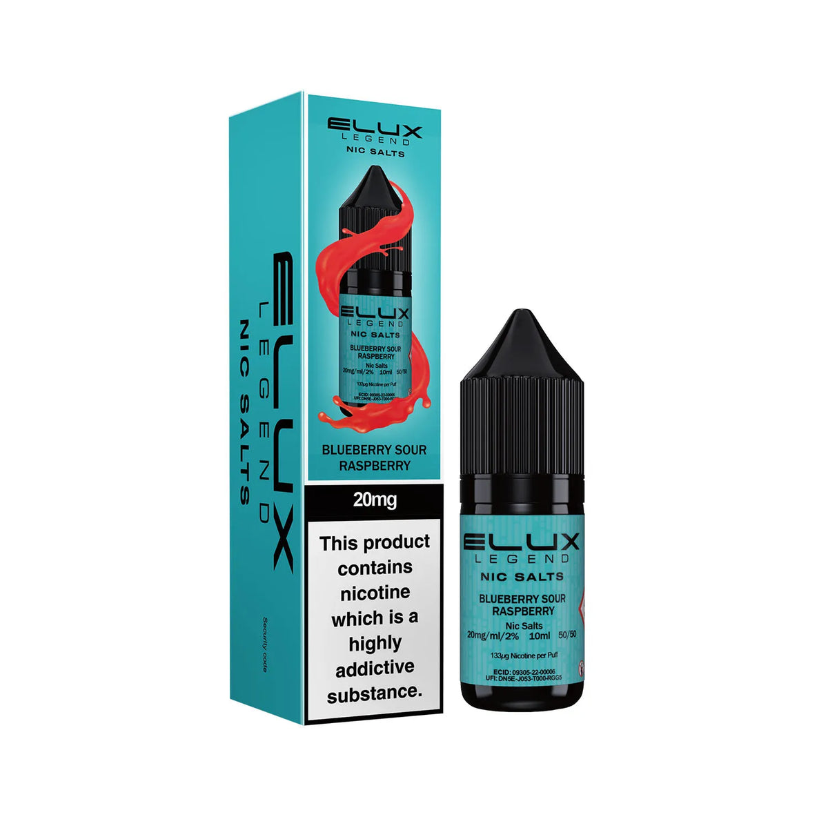 20mg Blueberry Sour Raspberry Flavour Elux Legend Nic Salts E-Liquid