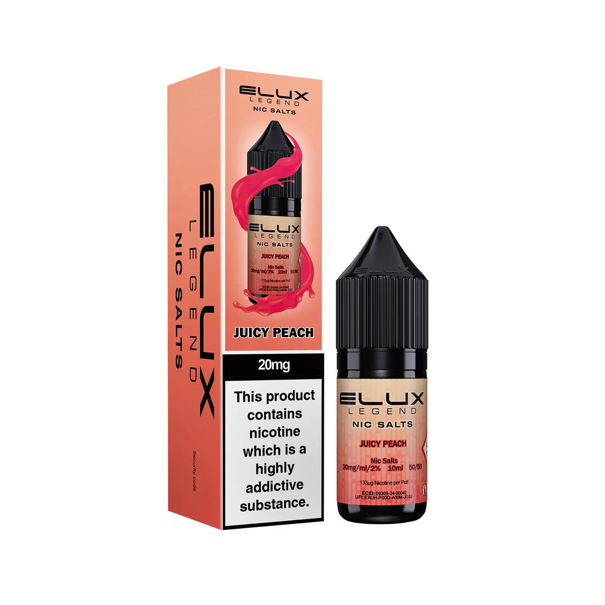 20mg Juicy Peach Flavour Elux Legend Nic Salts E-Liquid