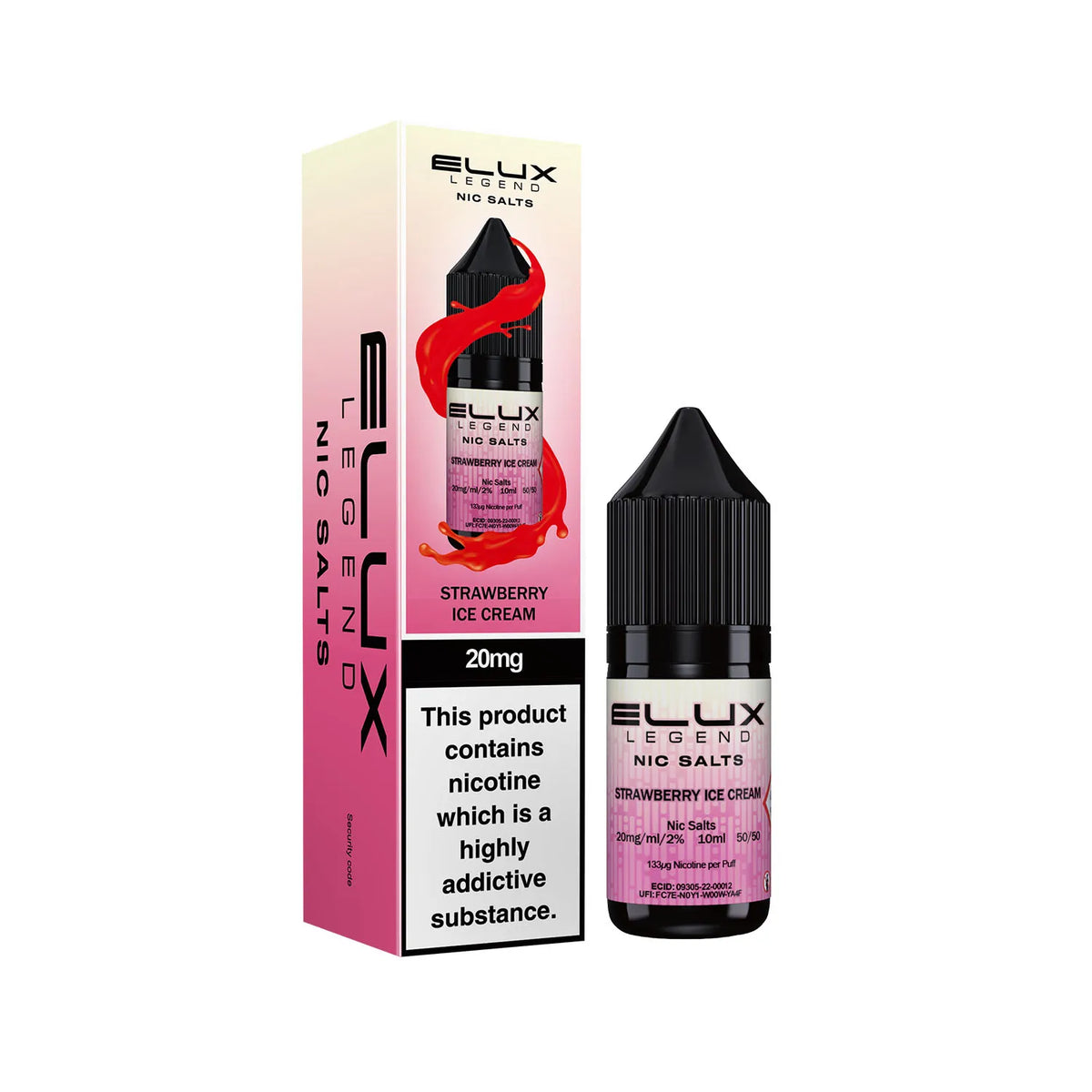 20mg Strawberry Ice Cream Flavour Elux Legend Nic Salts E-Liquid