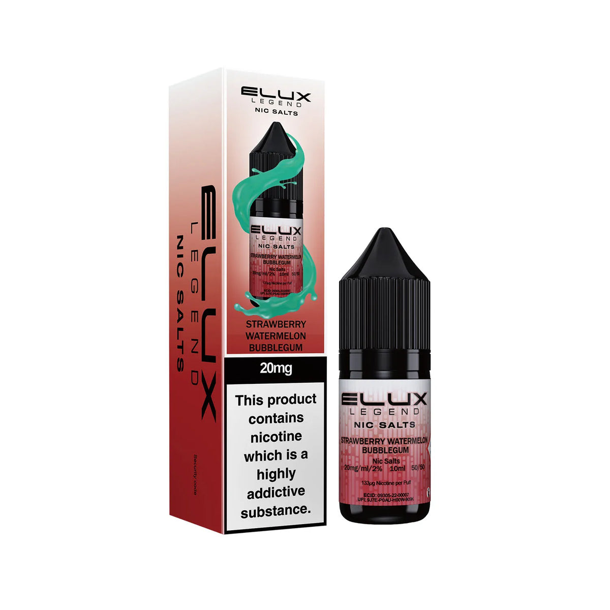 20mg Strawberry Watermelon Bubblegum Flavour Elux Legend Nic Salts E-Liquid