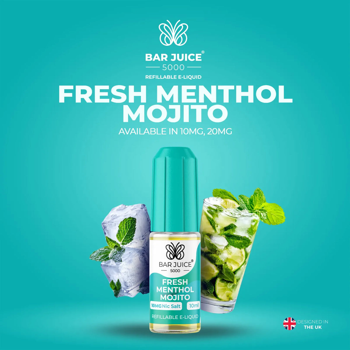 10mg and 20mg Fresh Menthol Mojito Flavour Bar Juice 5000 Nic Salts E-liquid