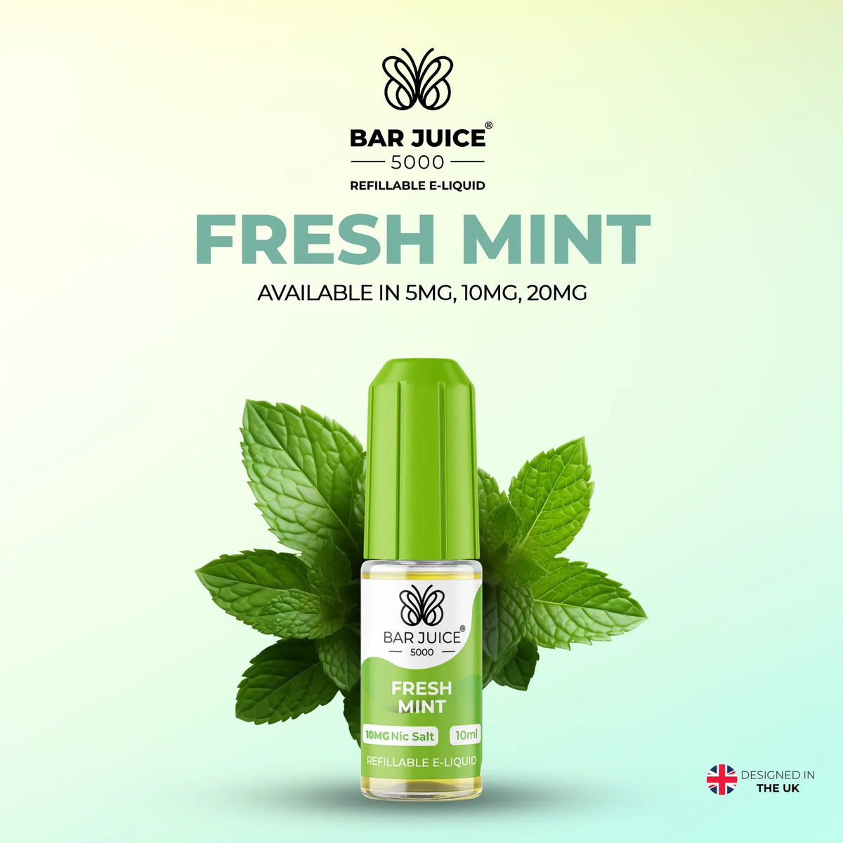 5mg, 10mg and 20mg Fresh Mint Flavour Bar Juice 5000 Nic Salts E-liquid