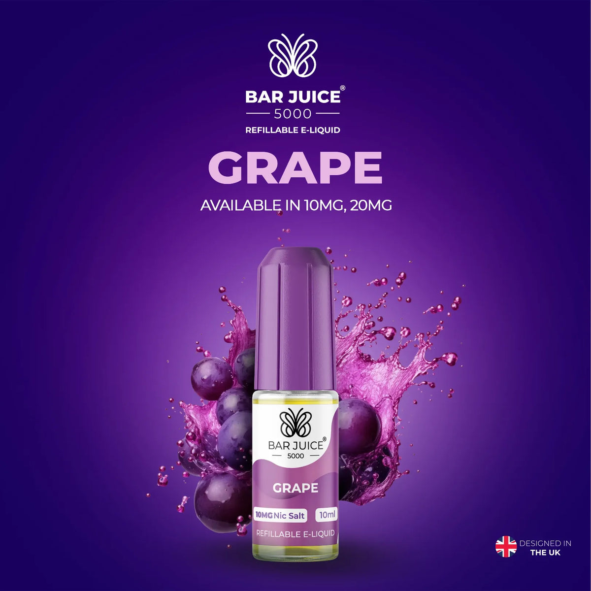 10mg and 20mg Grape Flavour Bar Juice 5000 Nic Salts E-liquid
