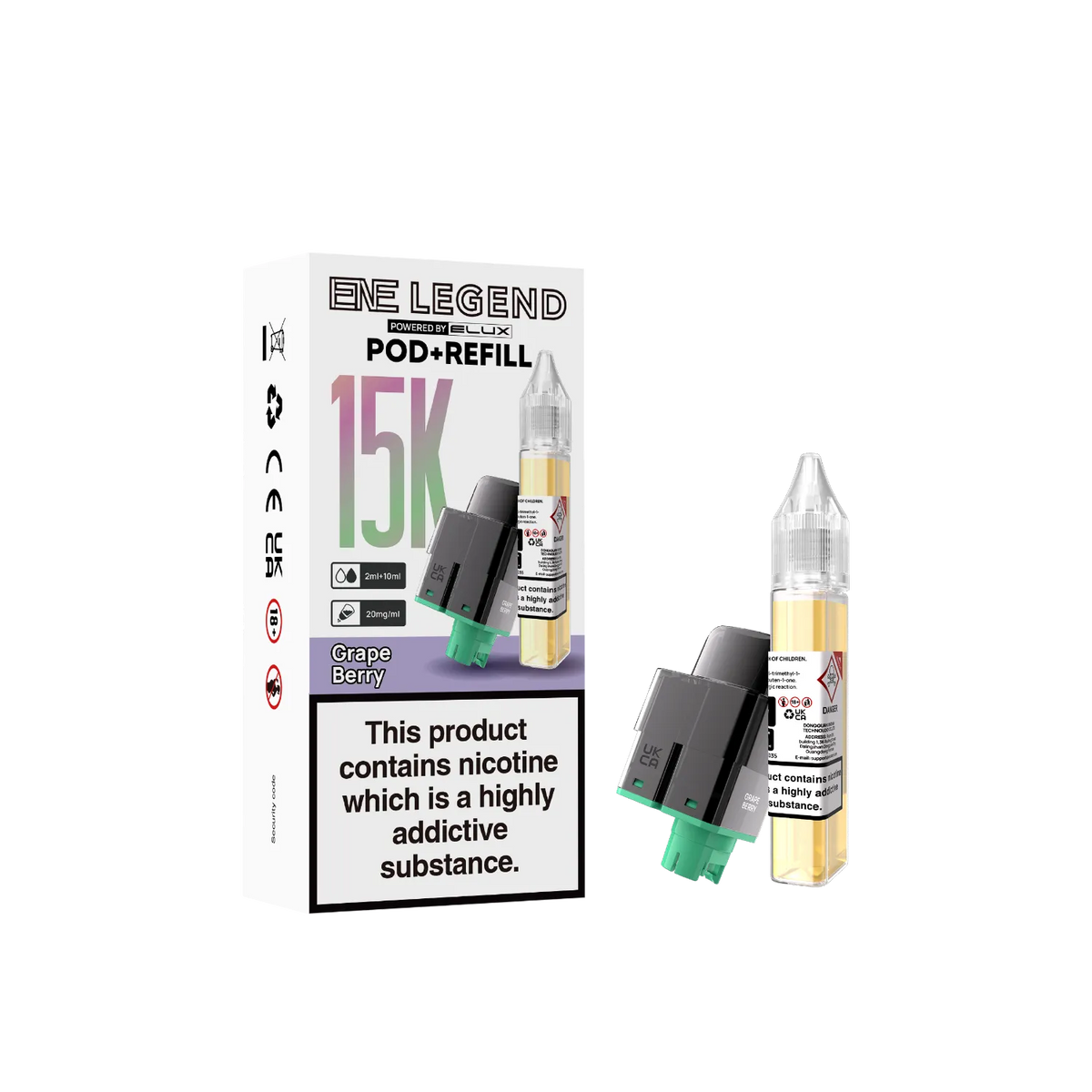 Grape Berry flavour pod and refill container for ENE Legend 15K