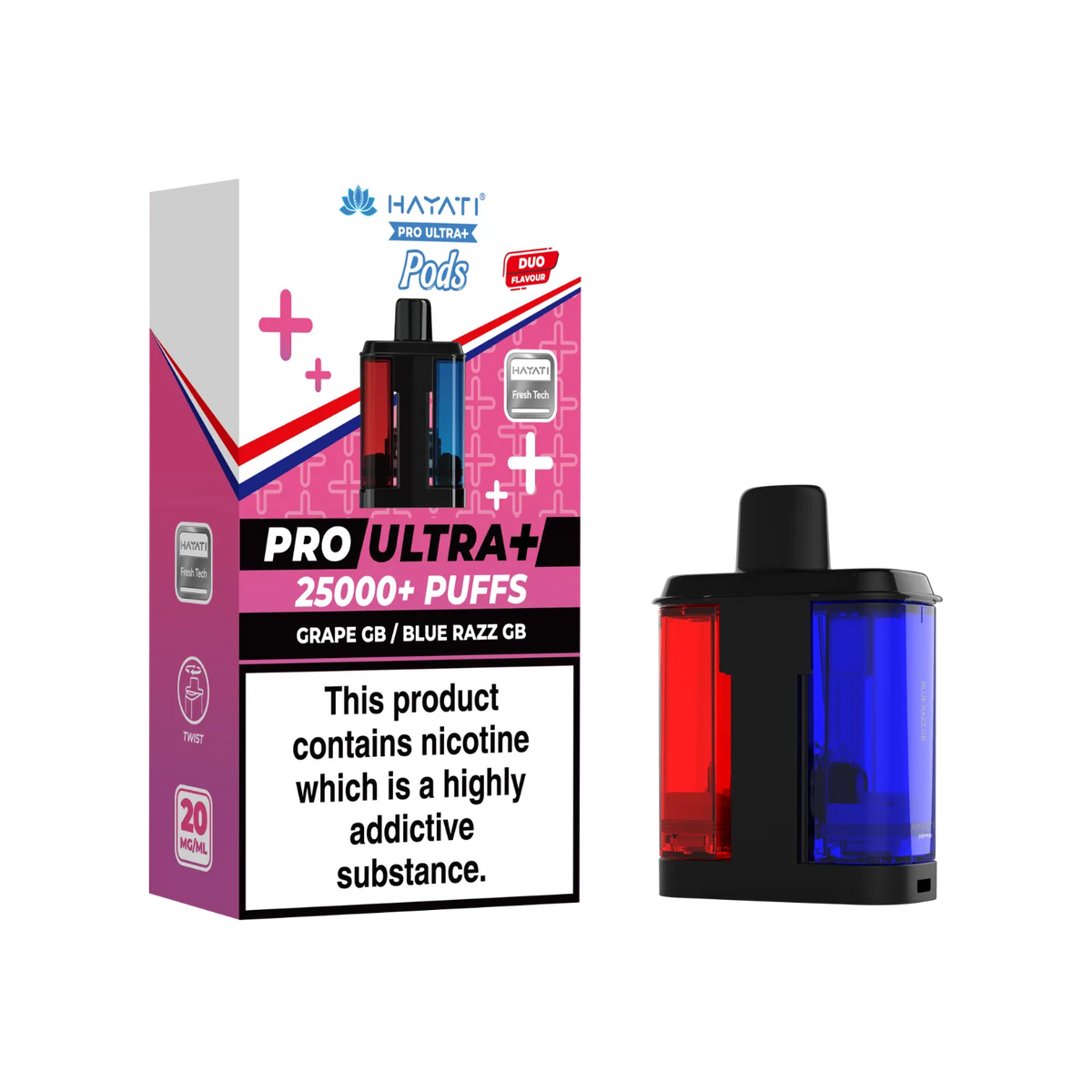 Dual flavour Grape GB and Blue Razz GB Hayati 25K prefilled pod