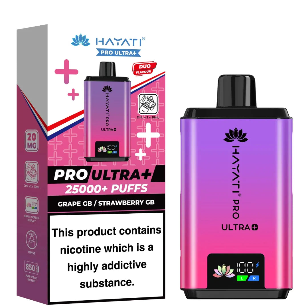 Grape GB and Strawberry GB Flavour Hayati Pro Ultra Plus 25k Puff Prefilled Pod Kit