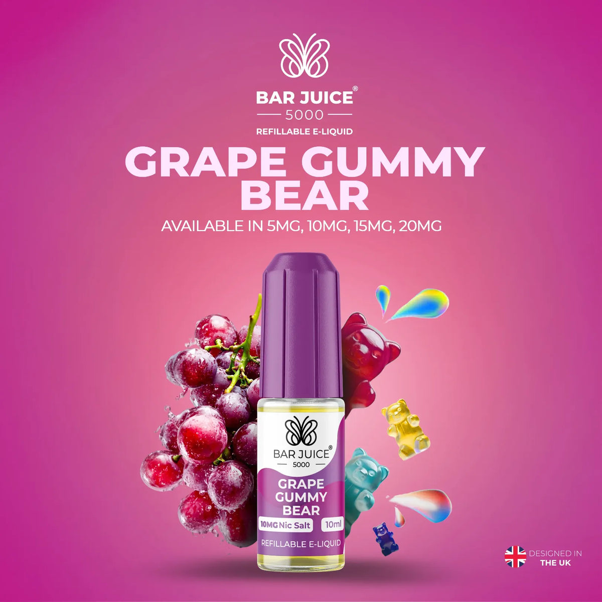 5mg, 10mg, 15mg and 20mg Grape Gummy Bear Flavour Bar Juice 5000 Nic Salts E-liquid