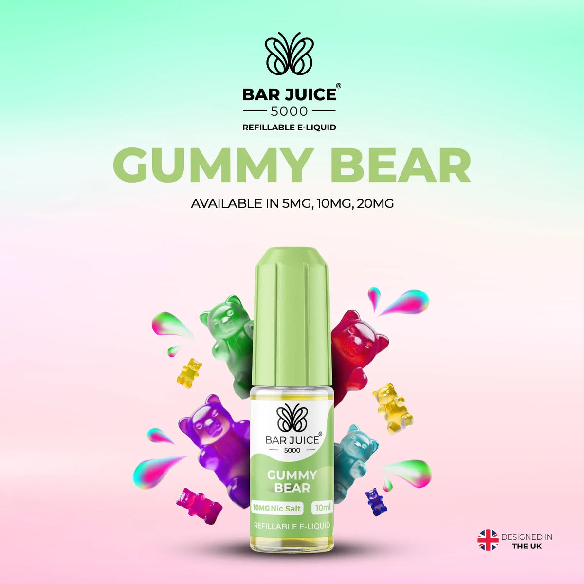 5mg, 10mg and 20mg Gummy Bear Flavour Bar Juice 5000 Nic Salts E-liquid