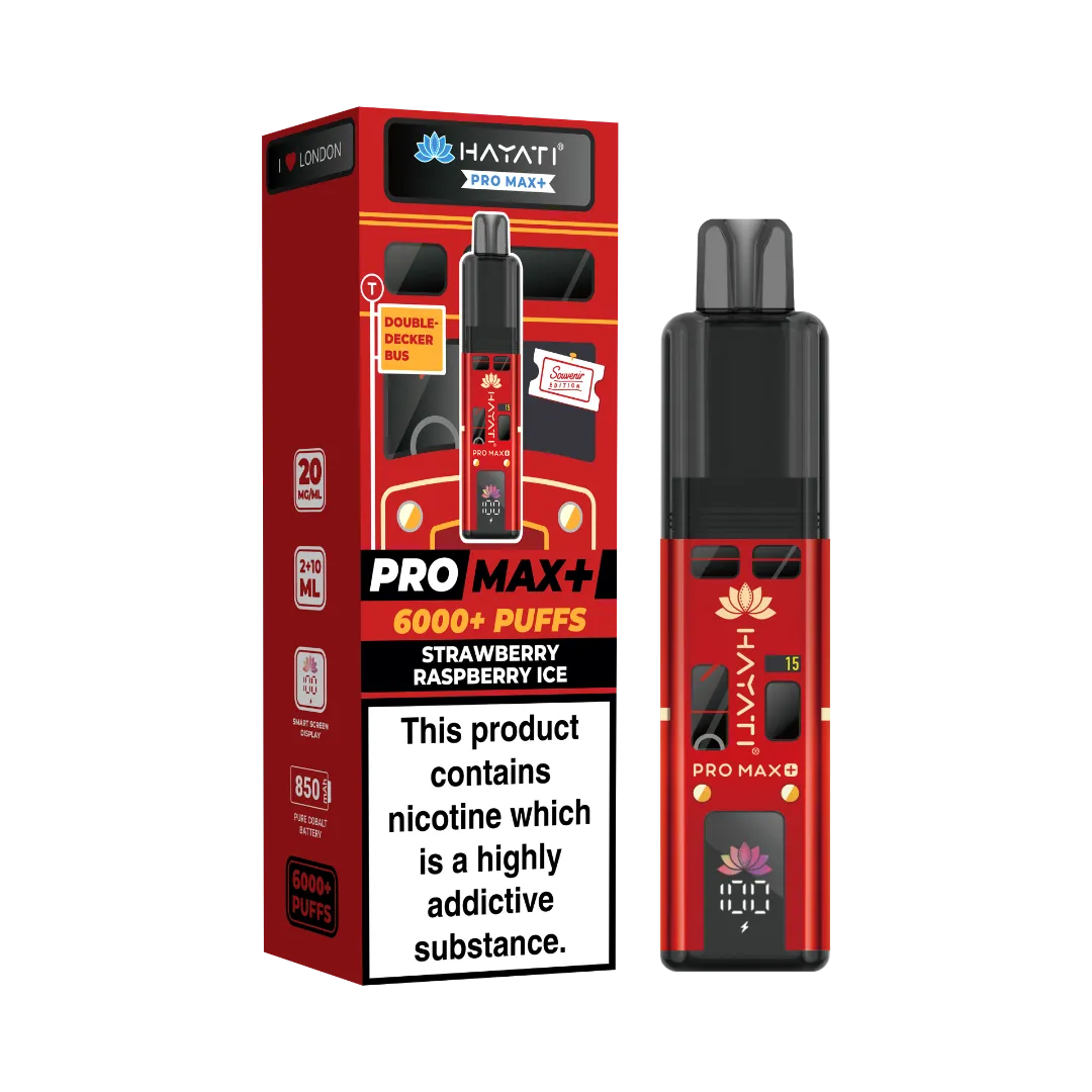 Strawberry Raspberry Ice flavour Hayati Pro Max Plus 6000 Puff Double Decker Bus Souvenir Edition