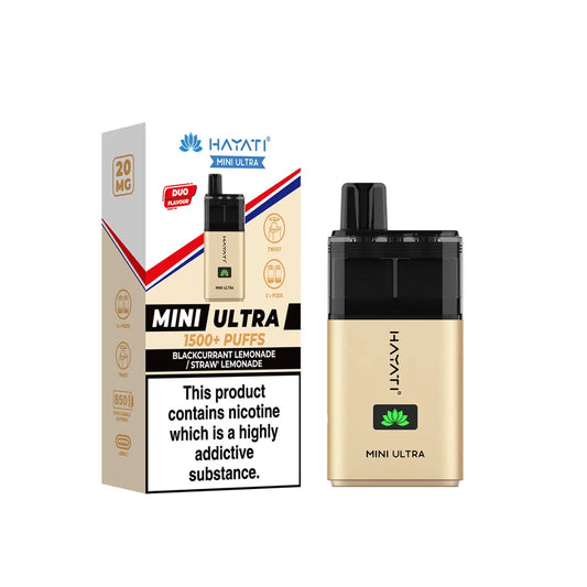 blackcurrant lemonade and straw lemonade flavour hayati mini ultra 1500 puff prefilled pod kit