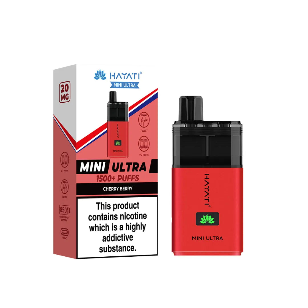 cherry berry flavour hayati mini ultra 1500 puff prefilled pod kit