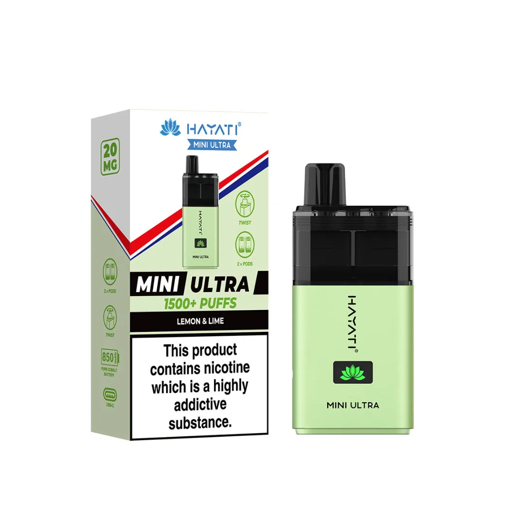 lemon and lime flavour hayati mini ultra 1500 puff prefilled pod kit