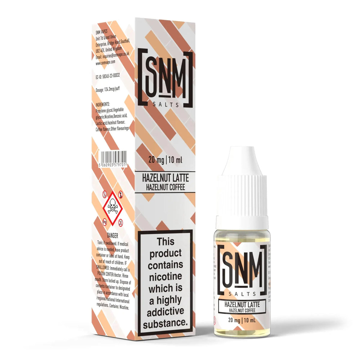10mg and 20mg Hazelnut Latte Flavour SNM Vapes Nic Salts E-liquid