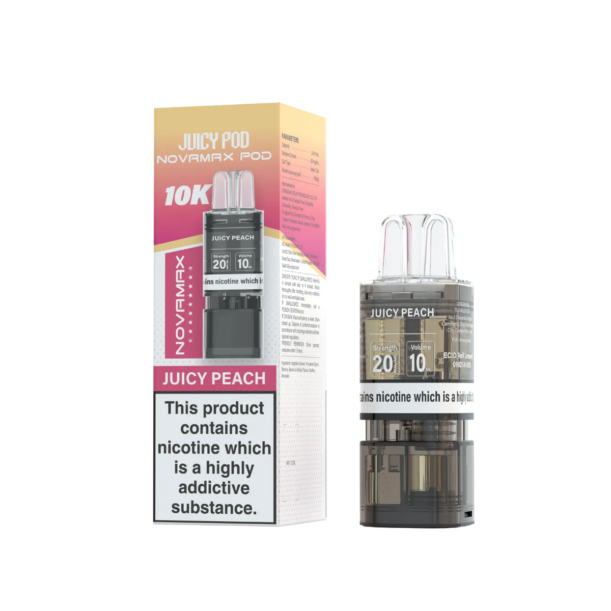 Juicy Pod Novamax Pod 10K pre-filled pod in Juicy Peach flavour