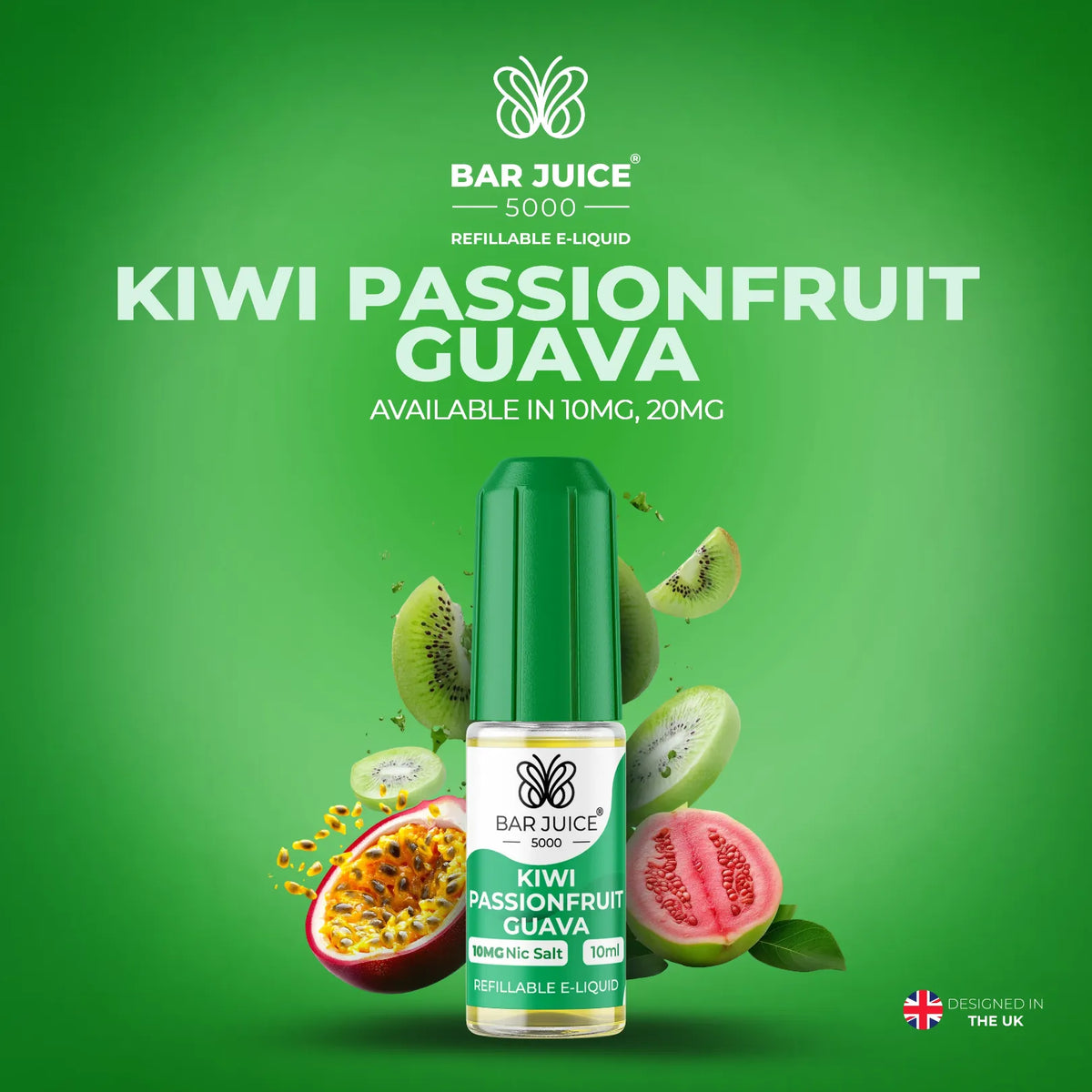 10mg and 20mg Kiwi Passionfruit Guava Flavour Bar Juice 5000 Nic Salts E-liquid