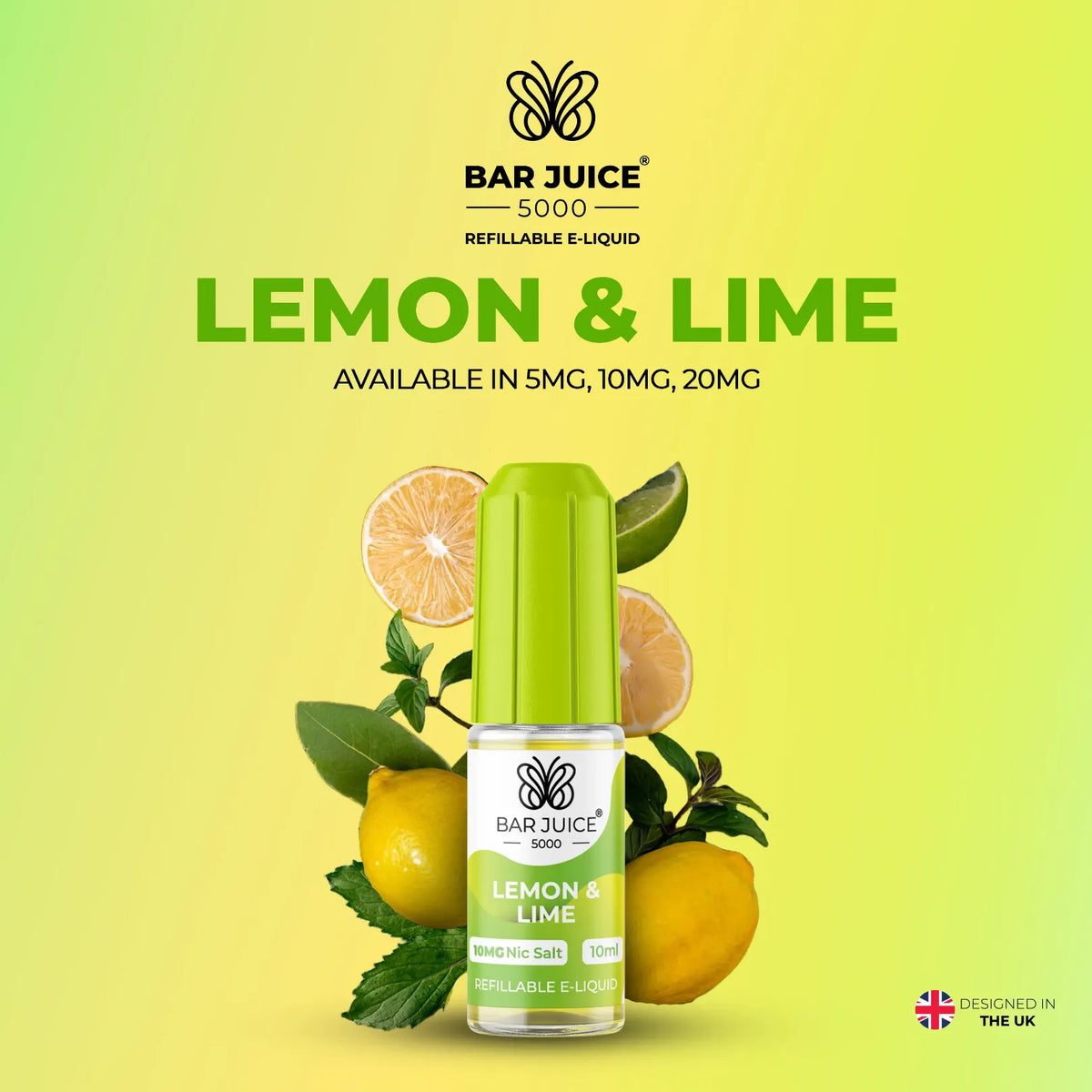 5mg, 10mg and 20mg Lemon and Lime Flavour Bar Juice 5000 Nic Salts E-liquid