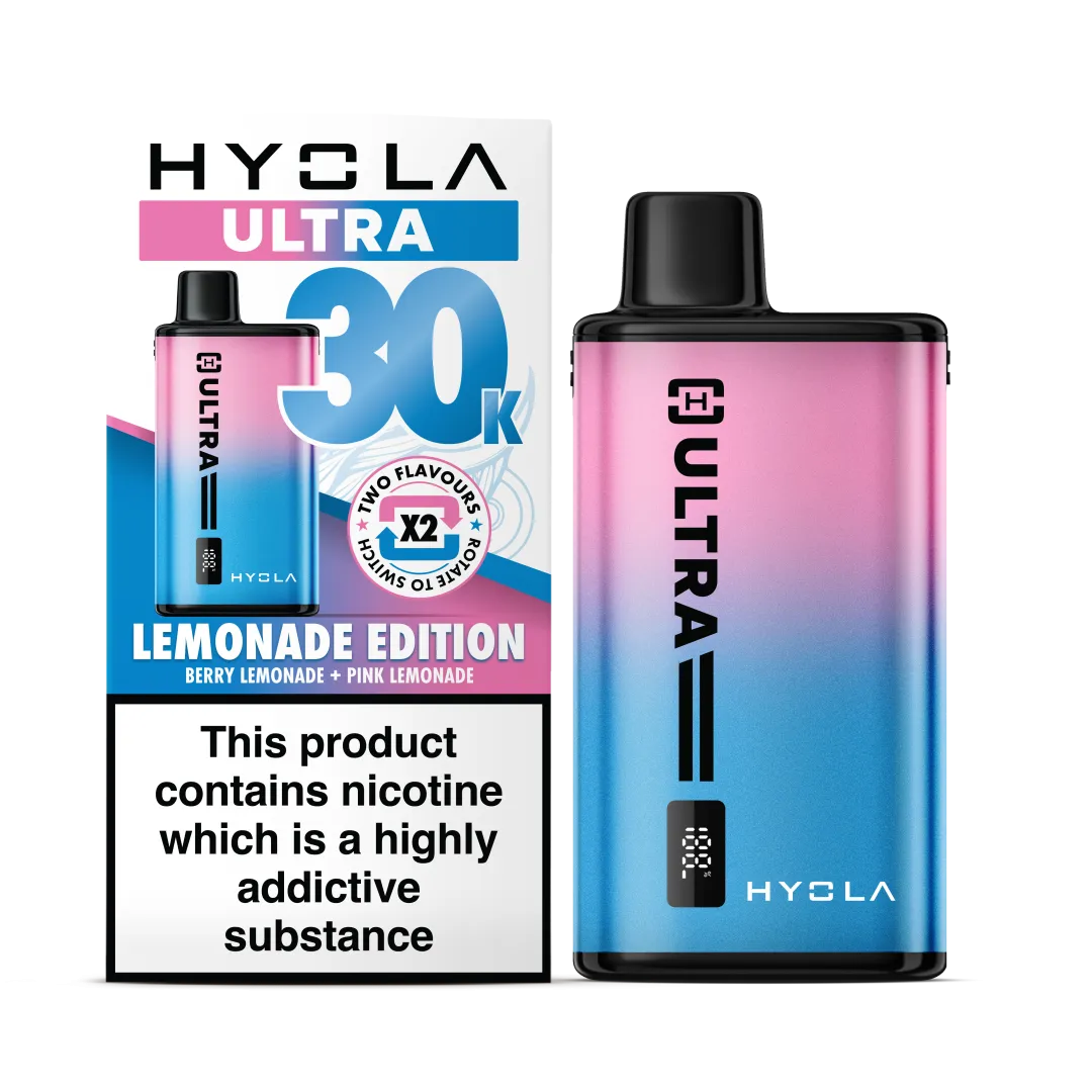 Lemonade Edition Flavour Hyola Ultra 30k Puff Prefilled Pod Kit. Two Flavour Vape Berry Lemonade and Pink Lemonade